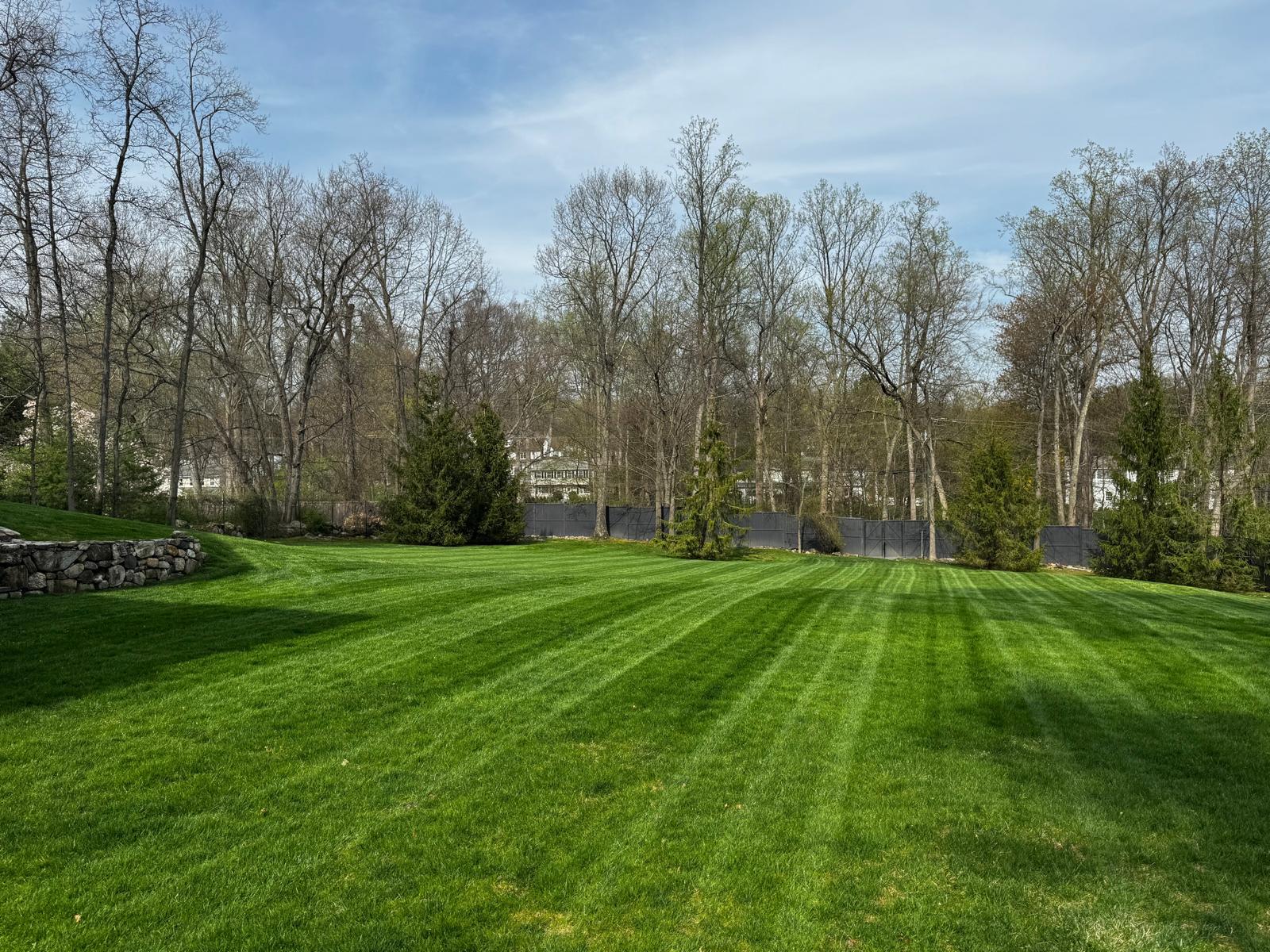 Professional mower cutting a large open green field